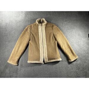 Vintage Faux Suede Coat Women 14 Faux Fur Trim Full Zip Y2K‎